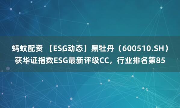 蚂蚊配资 【ESG动态】黑牡丹（600510.SH）获华证指数ESG最新评级CC，行业排名第85