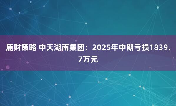 鹿财策略 中天湖南集团:2025年中期亏损1839.7万元